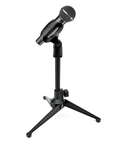QWORK® Soporte de micrófono, soporte de trípode de micrófono extensible, rango de ajuste de 18-25 cm, plegable, compatible con la mayoría de los micrófonos