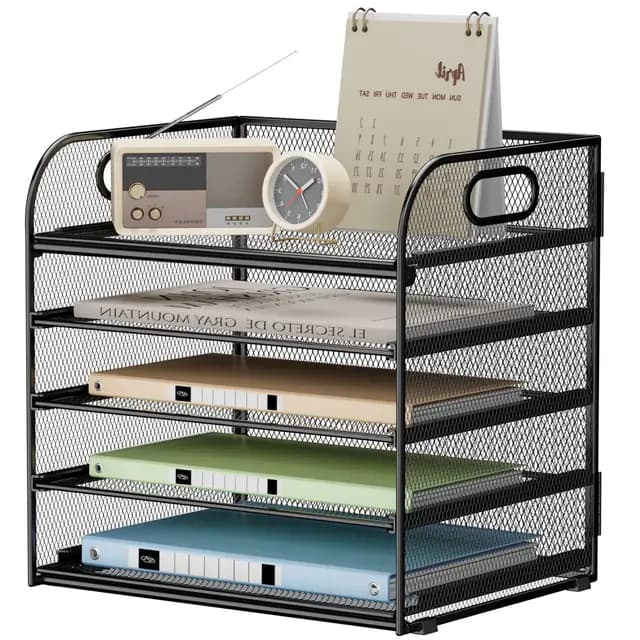 VITVITI Organizador de Escritorio, Bandeja para Cartas de 5 Niveles, Soporte apilable, Compartimentos con asa, Material de Oficina para Bandeja de Documentos A4, Papel, Libro, Revista - Negro