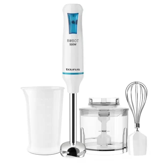 Taurus – Batidora de Mano Robot 500 Plus Inox, 500W, Turbo Rotation System, Cuchillas Acero Inox, Ergonómico, Antisalpicaduras, Vaso Medidor 500ml, Vaso Picador 1L, Emulsionador