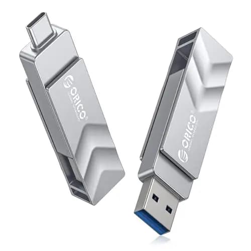 ORICO Pendrive 128 GB USB 3.2 Gen 1, Doble Conector USB-A y USB-C con Llavero, Velocidad 150 MB/s, Memoria USB OTG para Móviles Android, iPhone 15/16/17, MacBook, iPad y Tablet, Plug & Play