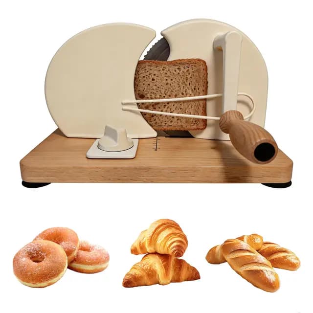 Cortador de Pan Manual con Base de Madera, Cortadora de Pan Regulable de Grosor para Pan de Molde, Baguette y Pan Integral, Ideal para Cocina Doméstica, Cafeterías y Repostería Artesanal