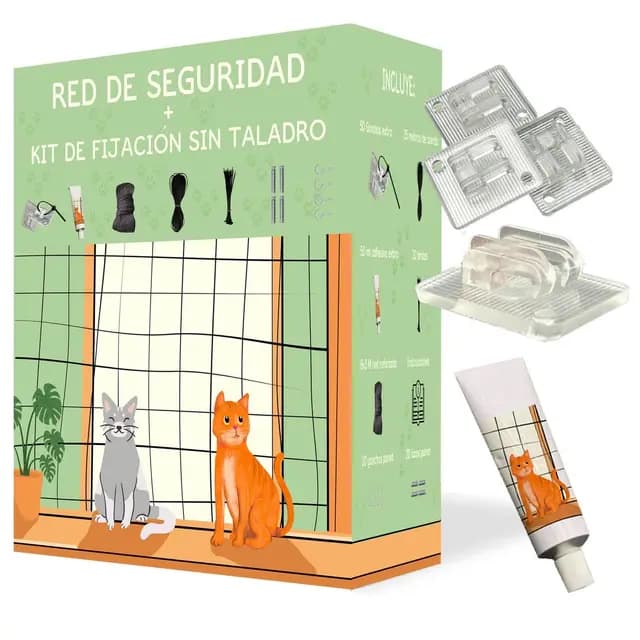 Red para Gatos Terraza y Balcón (4x3m) Reforzada con Alambre Trenzado – Malla Seguridad Negra Antimordiscos para Ventanas y Exterior, Kit Completo Instalación Sin Taladro o con Taladro