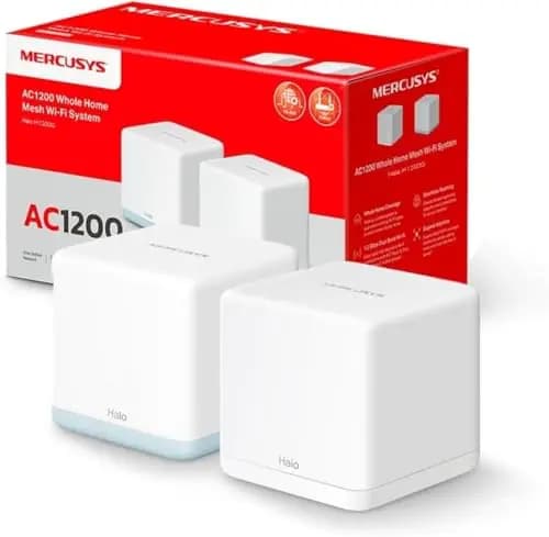 MERCUSYS Halo H1200G(2-Pack) - Sistema Wi-Fi Mesh Doble Banda AC1200 hasta 1.2 Gbps, Cobertura Amplia para Hogar, Roaming Continuo, App de Configuración, 2 Puertos Gigabit
