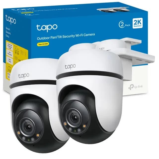 Tapo C510W (paquete de 2) - Pack de 2 cámaras Wi-Fi para exteriores 2K 3MP IP65 con rotación de 360°, AI, visión nocturna y modo de privacidad