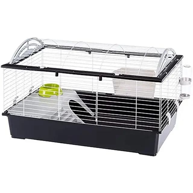 Ferplast Jaula Conejos CASITA 100 - Espaciosa, Techo Abatible, Escalera Frontal, Clips de Seguridad - Fácil Mantenimiento, Accesorios Incluidos - Eco-Sostenible - 96 x 57 x h 56 cm