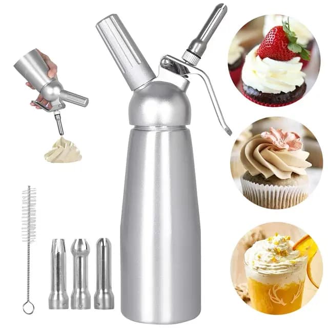 Sifon Cocina Espumas 500ML Dispensadores de Nata Sifón de Aluminio dispensador Profesional de nata Contiene 3 boquillas para de acero inoxidable Hace Crema, Helado y mucho más