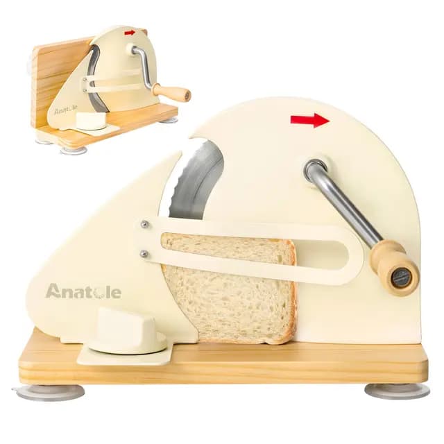 Anatole Cortadora de Pan Manual Plegable 0-20mm Ajustable Rebanadora Acero Inox Profesional con Manivela Guía Metálica Extraíble Escala Grabada