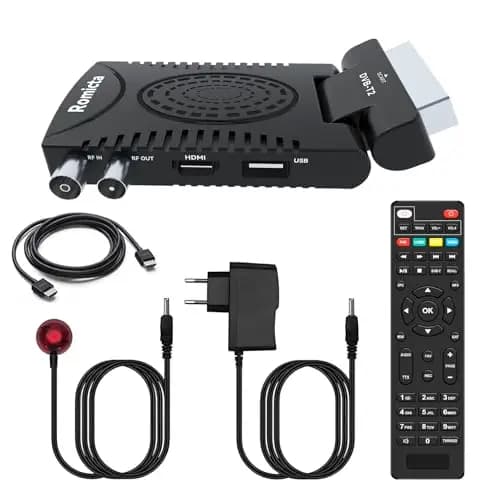 Romicta Decodificador TDT HD 2025 - DVB-T2 H.265 HEVC FTA Full HD PVR, USB, HDMI, SCART, Sintonizador de TV Digital Terrestre, Receptor Digital de Alta definición Full HD 1080p, Control Remoto 2 en 1
