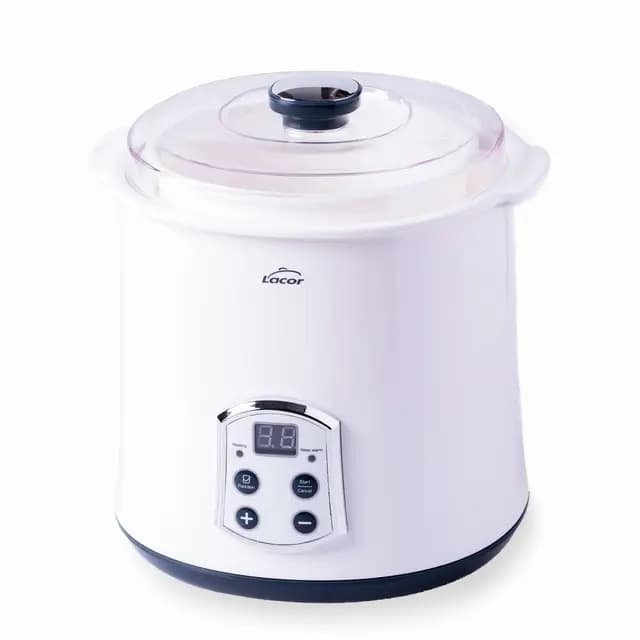 Lacor - 69243 - Yogurtera Maxi supersilenciosa, Ideal para hacer Kéfir, Yogur Griego y Queso Fresco, Con Temporizador 48 horas, Pantalla LED, Capacidad: 2L, Ø 20 x 23 cm, Blanco