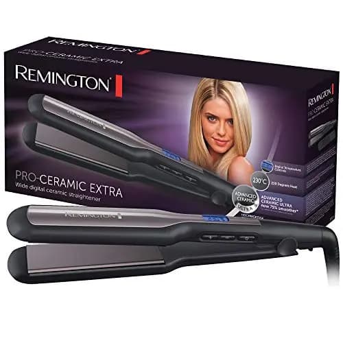 Remington Plancha de Pelo Ancha Pro Ceramic Extra, Cerámica Avanzada Ultra, Placas Flotantes, Temperatura hasta 230°C, Función Turbo y Bloqueo Temperatura, Digital, Calentamiento 15s, S5525