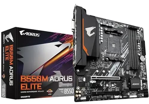 GIGABYTE B550M AORUS Elite Placa Base - Procesadores AMD Ryzen 5000, VRM de 5+3 Fases, hasta 4733 MHz DDR4, 1xPCIe 4.0 + 1xPCIe 3.0 M.2, LAN 1GbE, USB 3.2 Gen 1