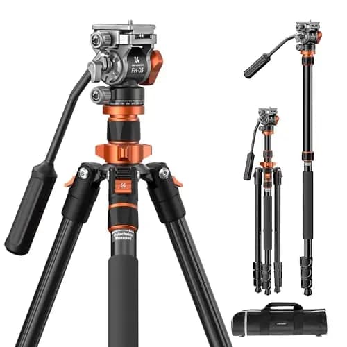 K&F CONCEPT Trípode Camera 200cm Trípode de Vídeo Compacto con Cabeza Fluida, para Viajar Capacidad de Carga 5kg, Monopie Aluminio Desmontable