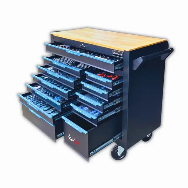 Werkzeugwagen bestück/Werkstattwagen - Armario para herramientas, lleno, con 12 cajones (10 con herramientas, 2 vacíos), carro con ruedas