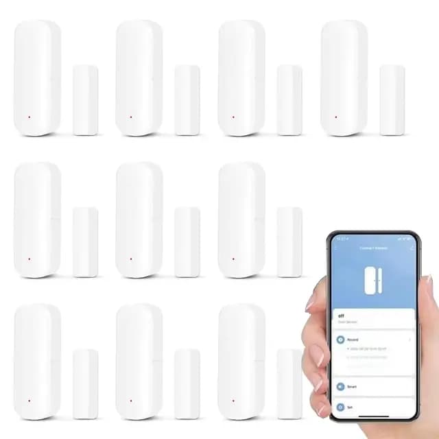 Sensor de Puerta WiFi, 10 Piezas Sensor De Contacto De Ventana Inteligente, Alarma InaláMbrica De Puerta De Ventana para Seguridad del Hogar Y AutomatizacióN del Hogar Inteligente