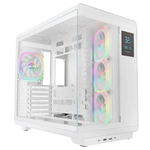 Mars Gaming MC-REVPRO, Caja PC ATX, Pantalla LCD 4.3", Cristal Templado Continuo, 4 Ventiladores PWM ARGB, Refrigeración Líquida hasta 360mm, Compatibilidad Placas Base Conector Inverso, USB-C, Blanco