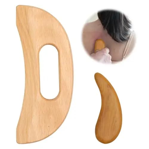 Gua Sha - Masajeador de madera, set de masaje de drenaje linfático, piedra Gua Sha y herramienta de masaje, 2 piezas Gua Sha Body Set para Cara y Cuerpo Guasha para drenaje linfático y