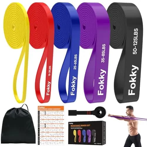 Fokky Gomas Elasticas Musculacion de 5 Niveles, Bandas Elasticas Musculacion con Anclaje de Puerta, Guía de Ejercicios para Entrenamiento de Fuerza,Estiramiento,Calistenia y CrossFitness