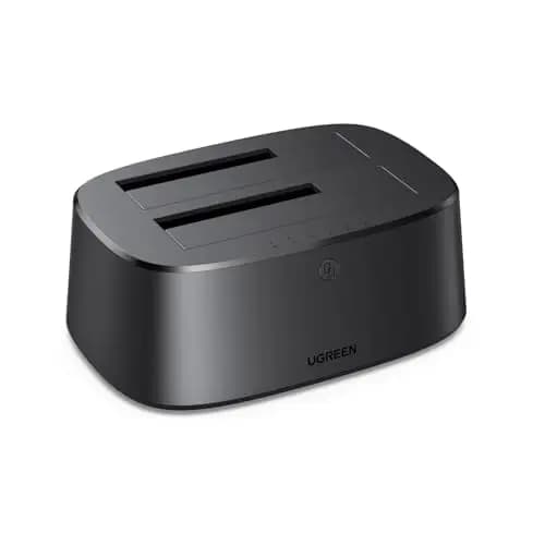 UGREEN Docking Station de Doble Bahía, Base de conexión para Discos Duros USB 3.0 para SATA SSD/HDD de 2,5"/3,5", 5 Gbps Adaptador Compatible con Clonación Offline y UASP
