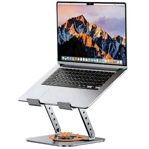Soporte para Portátil Plegable y Ajustable con Base Giratoria 360° – Elevador Ergonómico con Ventilación Mejorada, Compatible con Laptops de 11 a 17 Pulgadas, Ideal para Oficina y Teletrabajo