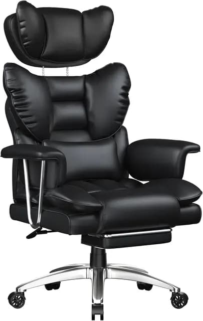 rattantree Sillón Ejecutivo ergonómico con reposapiés, Silla de Oficina Piel sintética con Respaldo Alto, Silla Escritorio para Oficina y teletrabajo, Negro