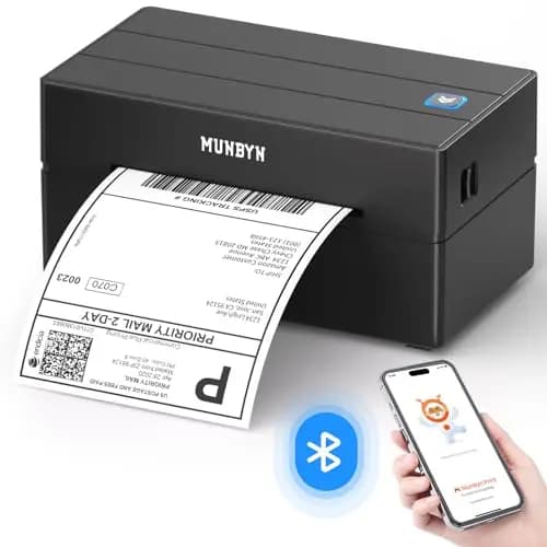 MUNBYN Impresora Etiquetas Autoadhesivas Bluetooth 4x6, Impresora Etiquetas Envio, Compatible con iOS, Android, Windows, Chromebook, DHL y UPS, Negro