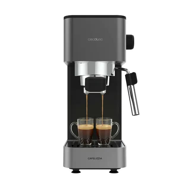 Cecotec Cafetera Express Manual Cafelizzia 690 Grey. 1230-1465W, Bomba 20 Bares, 1 o 2 Tazas, Vaporizador, Tanque 1,5L, Thermoblock, Panel Táctil, Espresso de Barista en Casa