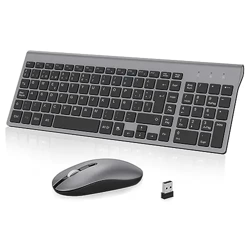 cimetech Teclado y Ratón Inalámbrico, 2.4G Combo Teclado Raton Inalambrico Español 2 en 1 USB Ultra Delgado Silencioso Mouse,Teclado y Ratón para PC/Laptops/Ordenador (Gris)