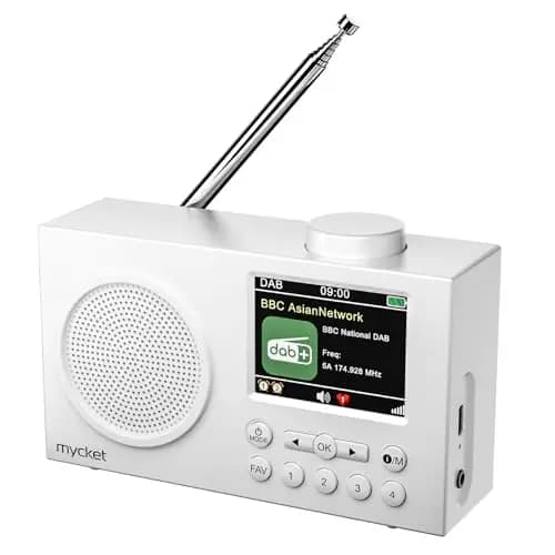 Mycket Radio portátil DAB/DAB+, radio digital FM con tecnología de receptor de señal 2025, radio FM recargable con Bluetooth 5.0, despertador dual, 40 preestablecidos, pantalla grande a color de 2,4