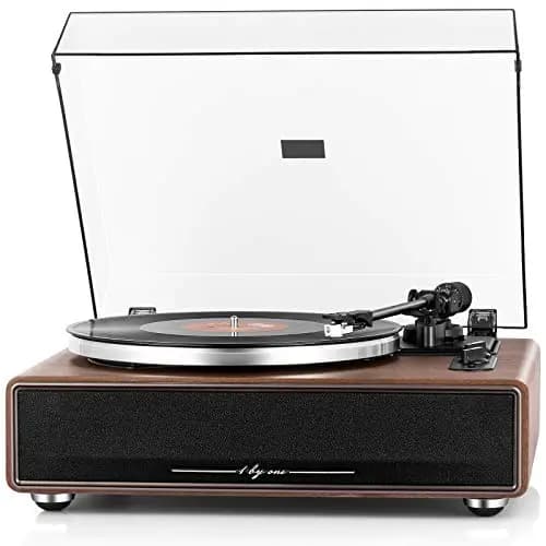 1 BY ONE Tocadiscos HiFi Bluetooth portátil Reproductor de Discos de Vinilo con Cartucho 33/45 RP Reproducción Inalámbrica Altavoces Estéreo Integrados AUX,RCA (Color Madera)