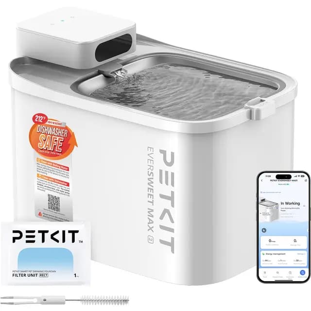 PETKIT EVERSWEET MAX 2 Fuente para Gatos sin Cable, Resistente al Calor, con Sensor de Movimiento, 5000mAh Batería Recargable, Control de App, 3L Bebedero Gatos Automático, Acero Inoxidable