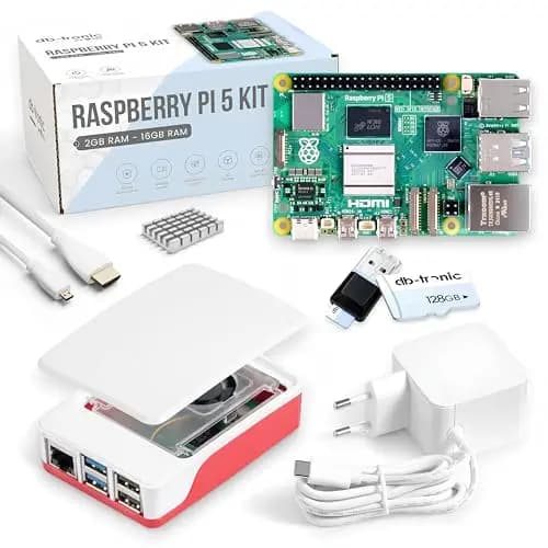 db-tronic Raspberry Pi 5 8 GB Starter Kit | Edición 128 GB | Alimentación 27 W | Carcasa con Ventilador | Micro HDMI | Disipador Aluminio | Ideal para Home Assistant y el Smart Home