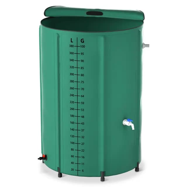 Froadp Tanque de agua de lluvia plegable de 380 litros con tapa y escala, lona mate, depósito de agua para riego de jardín, depósito de agua para riego de jardín, barril de agua de lluvia, incluye