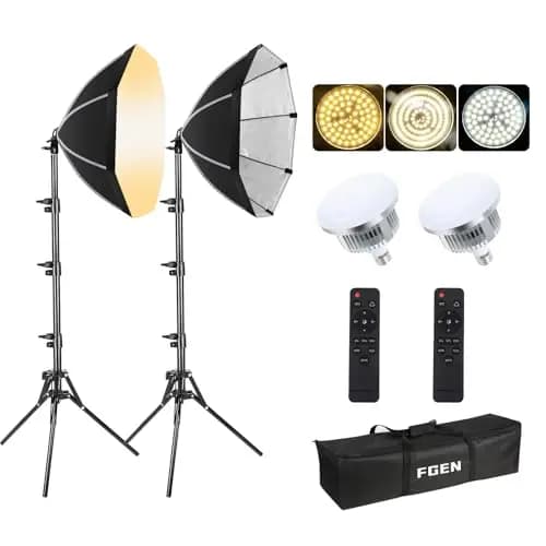 FGen Softbox,2x85W 2700-6400K iluminacion fotografia,2x50cm Octogen softbox Kit fotografia con 1.5m Totalmente Ajustable Soportes de luz para fotografía de Retrato, Live Streaming, Youtube Video