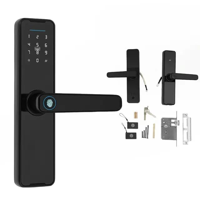 Cerradura de puerta inteligente, 5 en 1, cerradura electrónica inteligente con huella dactilar+código+tarjeta+llave+contraseña temporal, control TUYA APP, para puertas de 30-50 mm (negro)