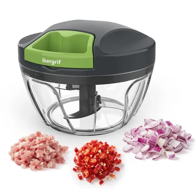 Ibergrif Manual Chopper with Rope, Multifunctional Vegetable Chopper, Vegetable Chopper with Lid, BPA Free, Easy to Clean, Easy Pull Food Chopper for Vegetables, Fruits, Nuts