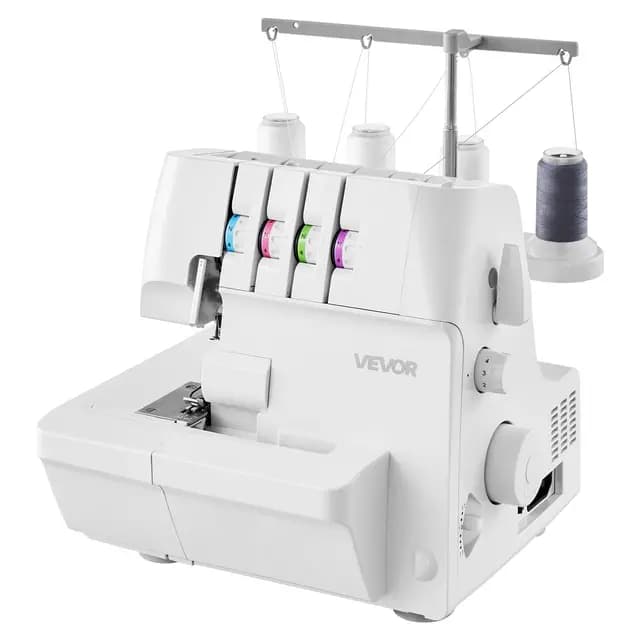 VEVOR Máquina de Coser Overlock, 1250 Puntadas por Minuto, Capacidad para 2-3-4 Hilos, Alimentación Diferencial Ajustable, con Brazo Libre e Iluminación LED, Color Blanco, 320 x 280 x 320 mm