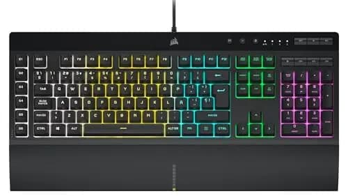 Corsair K55 RGB PRO Teclado para Juegos con Teclas de Membrana, Retroiluminación RGB Dinámica, 6 Teclas Macro con Integración el Software Elgato, Resistencia al Polvo y los Derrames, QWERTY, Negro