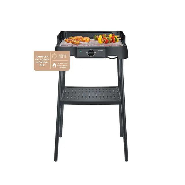 Severin Barbacoa Eléctrica de Sobremesa con Parrilla de Acero Inoxidable y Soporte, Negro PG 8594