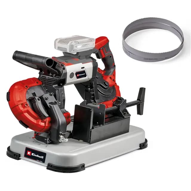 Einhell Sierra de banda con batería TE-MB 18/127 Li-Solo Power X-Change (18 V, 115 mm altura de corte, 127 mm anchura de corte, bastidor inferior, luz LED, incl. 2 bandas de sierra, sin batería)