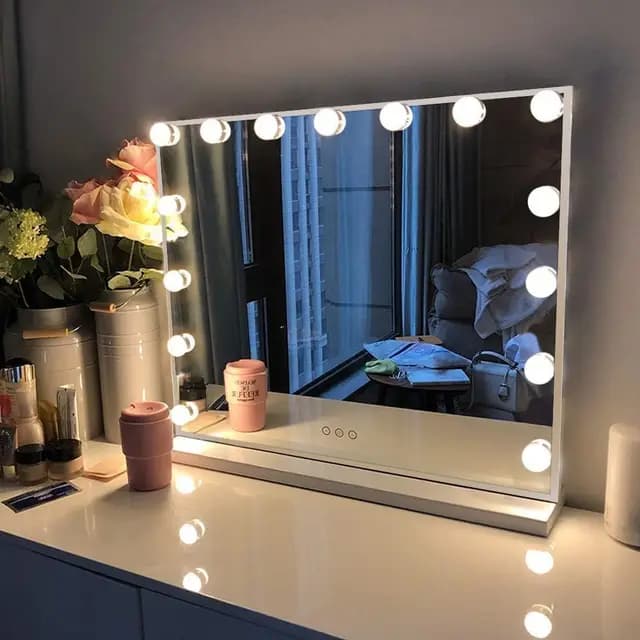 FENCHILIN Espejo Hollywood de Maquillaje con Luz, Tocador con 15 Bombillas LED Rgulables y Puerto USB - Espejo de Pared o Mesa, 58x46 cm