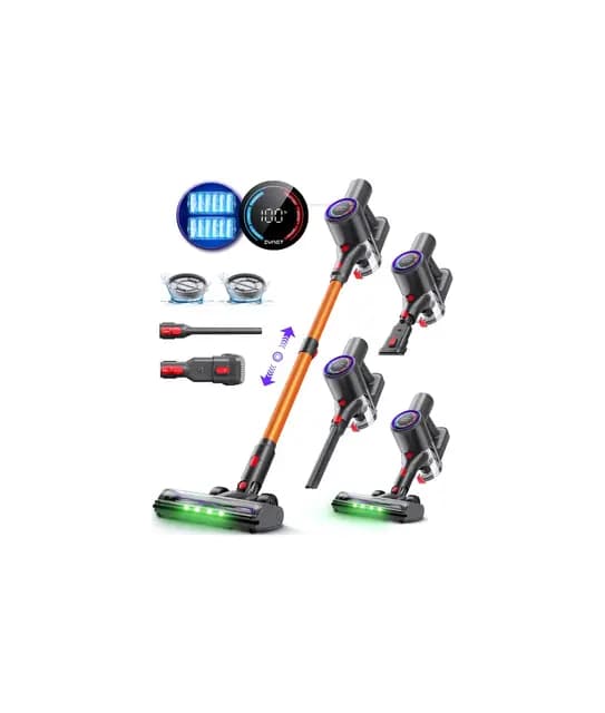DP2 Aspiradora Sin Cable con Doble Batería, 45KPa/60Min/500W, Pantalla LED, Tubo Telescópico, Autónomo, Luz Verde, Aspiradora Escoba Sin Cable para Pelo de Mascotas/Alfombras/Suelos Duros
