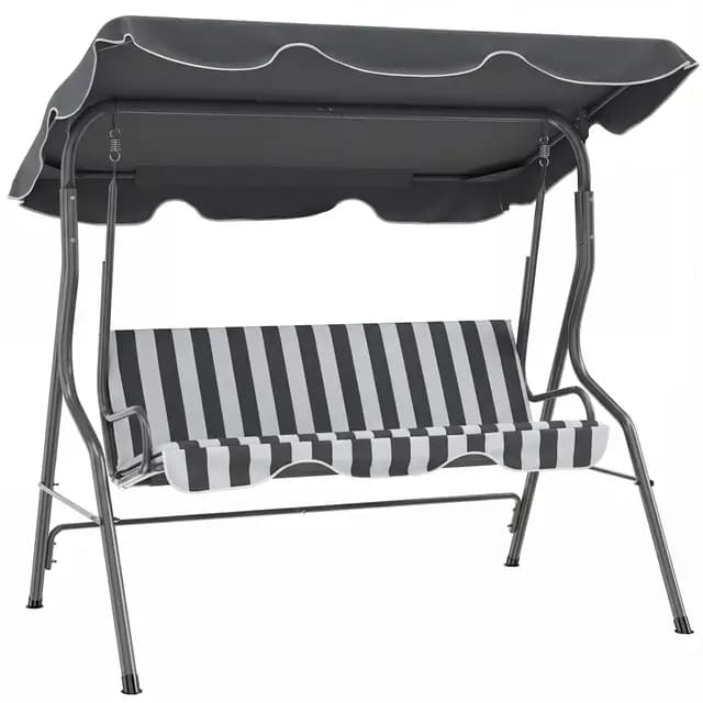 Outsunny - Balancín de jardín (3 plazas, impermeabilizado, inclinación, ajustable, cojines de asiento, respaldo 1,7 x 1,1 x 1,53 cm, acero poliéster, color gris y blanco a rayas