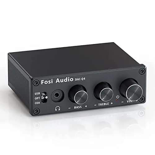 Fosi Audio Q4 Amplificador de Auriculares Convertidor DAC, Mini Amplificador Estéreo Digital a Analógico, USB Coaxial Óptico a Conector AUX RCA de 3,5MM, para Altavoces Activos de Escritorio