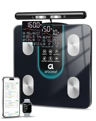 arboleaf Báscula Inteligente Bioimpedancia de 8 Electrodos, Bascula Grasa Corporal y Muscular con Bluetooth & APP, Balanza peso Corporal con Pantalla Grande, 50 Métricas, Alta Precisión, Hasta 180 KG