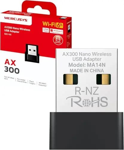 MERCUSYS MA14N Adaptador USB Wi-Fi 6 AX300 Nanotamaño – hasta 287 Mbps, instalación sin Drivers, Compatible Windows 11/10/7 y Linux