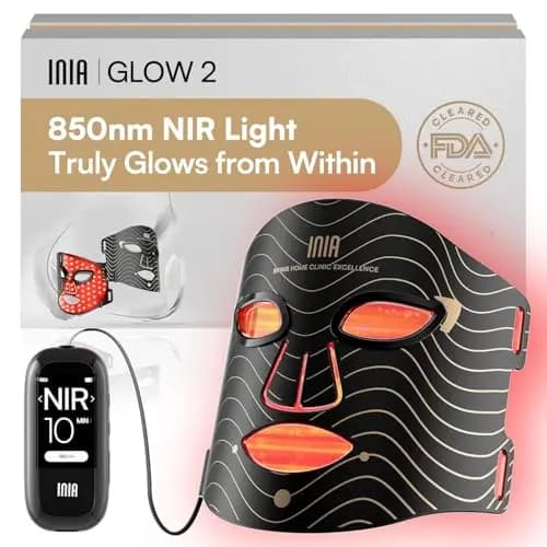 Máscara facial LED INIA: máscara de terapia de luz roja con 4 modos de luz, 850 nm NIR, terapia de LED roja y azul, 220 cuentas, máscara infrarroja recargable Longitud de onda