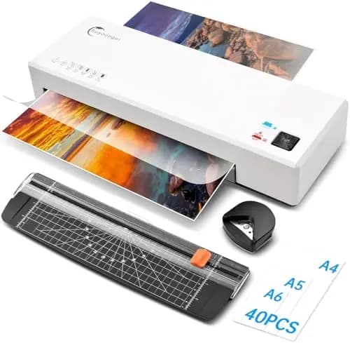 Buyounger Plastificadora A4, Plastificadora en Frío y Caliente con 40 Bolsas, Laminadora para A4 A5 A6 con Cortador de Papel, Redondeador de Esquinas para Uso Doméstico, Escolar y de Oficina