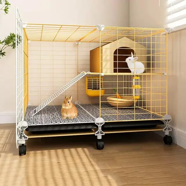 Jaula para Conejos, Jaula para Cobayas, Jaulas Metálicas para Animales Pequeños para Cobayas, Conejos, Fácil de Limpiar, Ruedas con Cerradura de Seguridad(70 * 35 * 53cm)