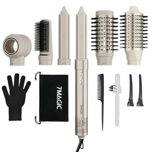 7MAGIC Moldeador Pelo 6 en 1, Cepillo Secador de Pelo, Cepillo Alisador Pelo, 1300W, Efecto Coanda, Sin daño por calor, Cuidado iónico, Alisa el frizz, Función de autolimpieza, Con bolsa de viaje