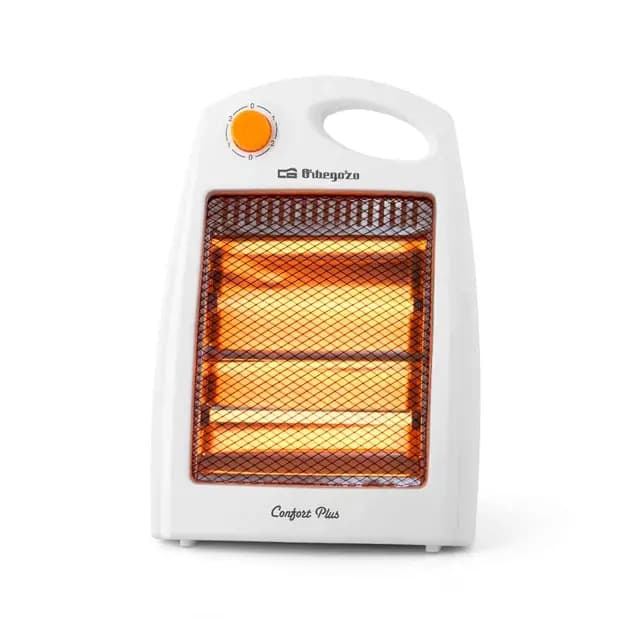 Orbegozo BP 5007, 800 W, 2 niveles de potencia, 2 barras de cuarzo, reflector protegido de alta brillantez, dispositivo de seguridad antivuelco, asa para transporte, color blanco
